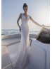 Plunging V Neck Ivory Lace Tulle Sparkly Luxurious Wedding Dress